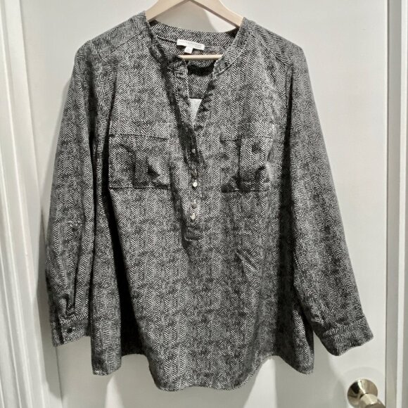 (7) - Notations Herringbone Print Stretch Office Casual Minimalist Top Blouse 2X - Picture 1 of 5